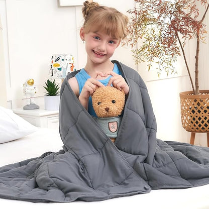Weighted Blanket Kids 5lbs, 36"x48", Cooling Heavy Throw Blanket for 40-60lbs, Microfiber Soft Thick Big Blankets Weighted Comforter Breathable Gift for Sleeping, Grey