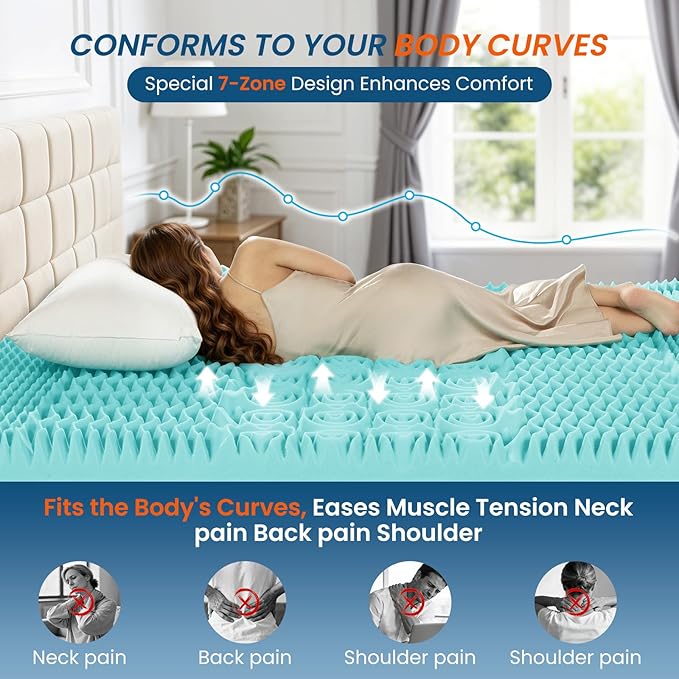 4 Inch Dual Layer Memory Foam Mattress Topper - 2 Inch 1000GSM Fluffy Soft Pillow Top Mattress Pad Cover and 2 Inch Egg Crate Cooling Gel Memory Foam for Back Pain Relief, (Full,54"x75")