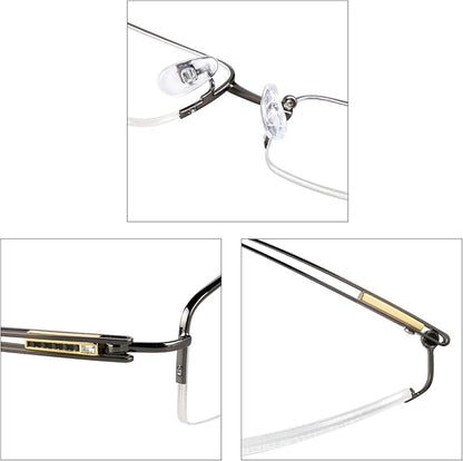LifeArt Alloy Semi-Rimless Reading Glasses,Blue Light Blocking Glasses, Anti Eyestrain, Computer Gaming Glasses, TV Glasses for Men, Anti Glare (Black, +1.50 Magnification)