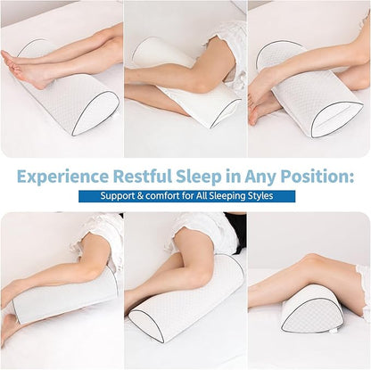 Knee Pillow for Back Sleeping – Ergonomic Memory Foam Cushion for Hip & Back Pain Relief – Under Knee Pillow for Spinal Alignment – Support for Side Sleeping, Machine Washable Cover (White)