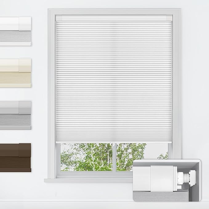 LazBlinds No Tools No Drill Cordless Cellular Shades, Light Filtering Honeycomb Shades for Home, Thermal Insulation Blinds for Windows, 27" W x 36" H, White