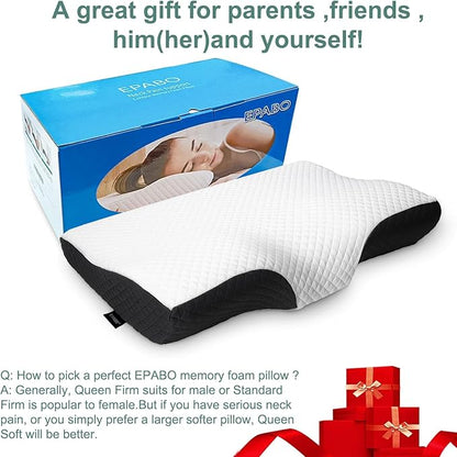 Contour Memory Foam Pillow Orthopedic Sleeping Pillows, Ergonomic Cervical Pillow for Neck Pain - for Side Sleepers, Back and Stomach Sleepers, Free Pillowcase Included (Firm & Queen)