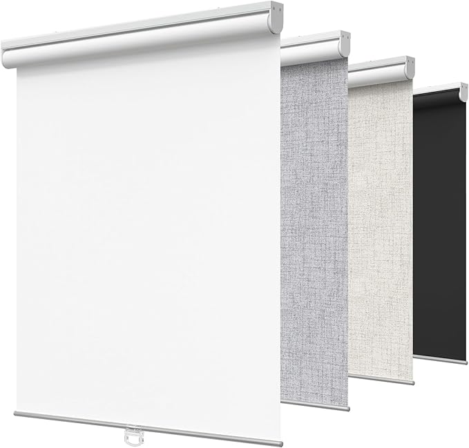 GENIMO 100% Blackout Roller Window Shades, Window Blinds Cordless with Thermal Insulated, UV Protection Fabric, Mini French Door Blinds for Home, Office, Bedroom, Easy to Install, White, 48" W X 72" H