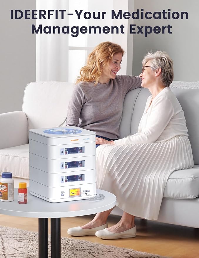 84-Day(1X) Automatic Pill Dispenser – App & On-Device Setup by Family, LCD Display, Digital Lock, Sound & Light Alerts – Safe Medication Organizer Management for Seniors (6-Tray, White)