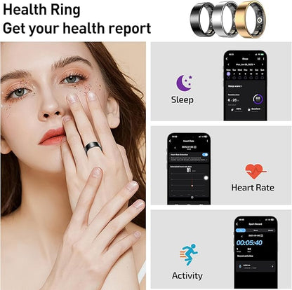 Smart Health Rings for Women Men, Fitness Tracker with Heart Rate, Blood Oxygen, HRV, Sleep Tracker, Step Tracker, No Subscription Fee, IP68 Waterproof Smart Ring for iphone & Android (Rose Gold, 7)