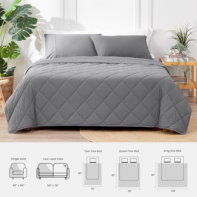 Cozy Bliss Cooling Blanket for Hot Sleepers Twin Size, Q-Max 0.45 Cooling Comfort Throw, Cold Blankets for Night Sweats Sleeping, Ultra-Cool Lightweight Breathable Summer Blanket for Bed, Grey