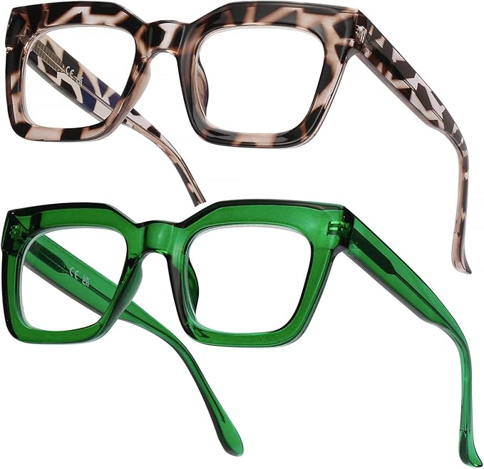 AQWANO Stylish Oversized Reading Glasses for Women Fashion Designer Readers Blue Light Square Computer Glasses