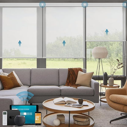 Motorized Shades Compatible with Alexa,Google Asssitant,Homekit Over Thead,5% Openness Solar Shades for Window, Smart Shades with Remote, APP/Voice Control,Custom Size,Aventus Ice