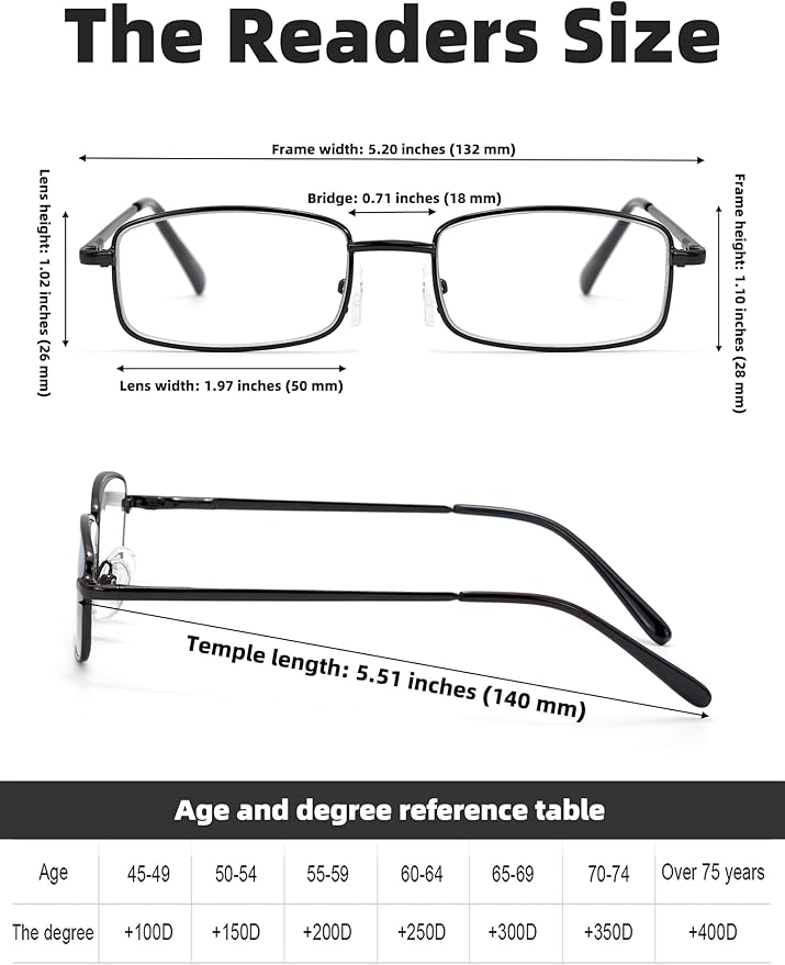 6-Pack Metal Reading Glasses Blue Light Blocking Spring Hinge Readers Lightweight Sturdy Comfortable