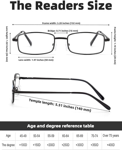 6-Pack Metal Reading Glasses Blue Light Blocking Spring Hinge Readers Lightweight Sturdy Comfortable
