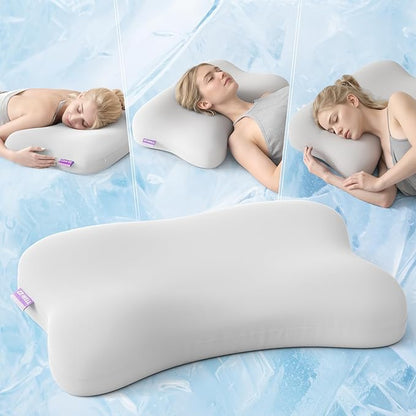 Side Sleeper Pillows for Adults - Patented Cervical Neck Pillow for Sleeping - High Density Extra Soft Ergonomic Curved Memory Foam Pillow, Cooling Pillowcase (Light Grey)