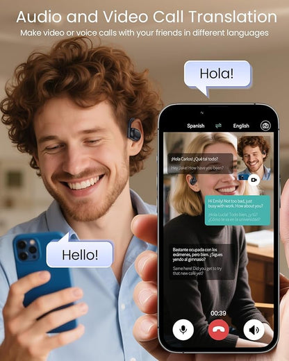 AI Translation Earbuds Real Time 164 Languages 80H Playtime Translator Ear Buds Audifonos Traductores Inglés Español Wireless Earphones Bluetooth AI Headphone for Travel Meeting Learning K08 Black