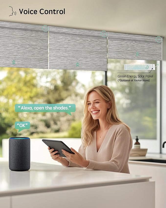 Yoolax Motorized Blinds with Remote, Smart Blinds for Windows Blackout Automatic Shades Compatible with Alexa Remote Control Roller Window Shades with Valance, Custom Size (V-Jungle Grey Feather)