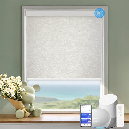 Motorized Blinds with Remote Cordless Automatic Motorized Shades Custom Blinds for Windows Smart Curtains Compatible with Alexa Google Home(Blackout Jacquard Beige,W54 x H72in)