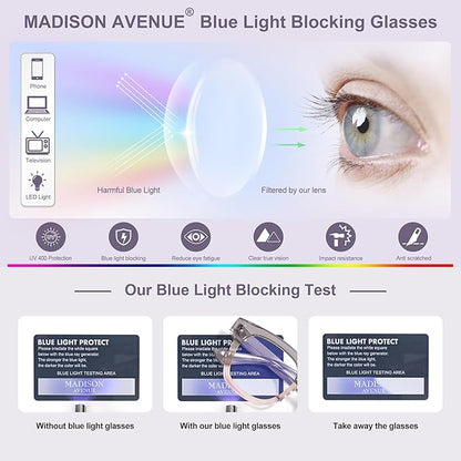 Madison Avenue Oversized Blue Light Blocking Glasses for Women Fashion Blue Light Blockers Anti Eyestrain & UV Protection Computer Eyeglasses (Gradient Purple)