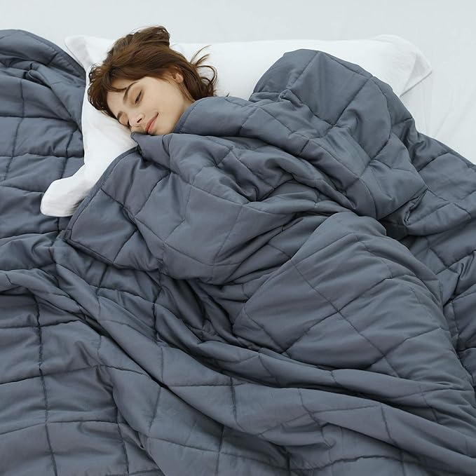Weighted Idea Weighted Blanket for Adults (Dark Grey,48"x72",15lbs) Cooling Breathable Heavy Blanket with Premium Glass Beads All-Season Soft Thick Blanket