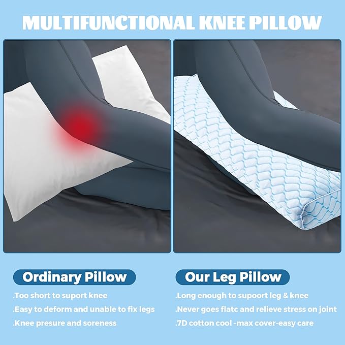 Bafode 3.5"Knee Pillow for Side Sleepers,Cooling Leg Pillow for Side Sleeping,Knee Pillow with 930G 7D Alternative for Relieving Leg, Back, and Knee Pain,High Supportive Leg Pillow for Pregnancy,Blue