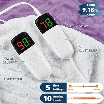 Heated Electric Blanket Queen Size - 84" x 90" Heating Blanket with Dual Control, 10 Heating Levels & 8 Hours Auto Off, Soft Warm Flannel Blanket, Christmas Birthday Gifts for Senior Grandma