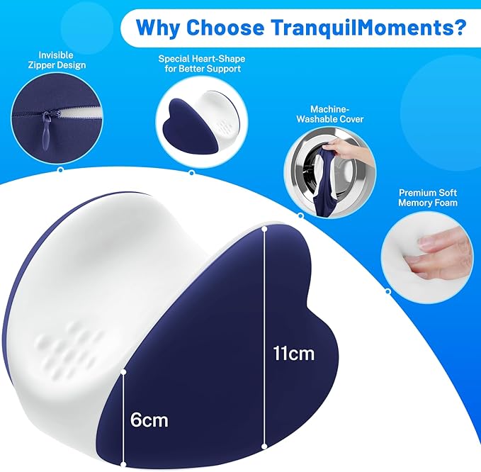Knee Pillow for Side Sleepers, Leg Pillow with Cooling Cover, Memory Foam Leg Pillow for Side Sleeping, Heart-Shape Cushion for Hip, Back & Sciatica Pain Relief, Blue