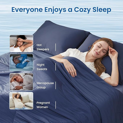 Cozy Bliss Deluxe Dual-Sided Cooling Comforter King Size, Ultra-Soft Lightweight Breathable Silky Cooling Blankets with Q-Max>0.45 for Bedroom, Hot Sleepers & Night Sweats, Dark Blue, 106"x90"