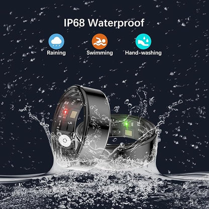 Smart Rings for Women Men, Fitness Ring with Heart Rate, Blood Oxygen, HRV, Pressure, Sleep Tracker, Step Tracker, No Subscription Fee, IP68 Waterproof Smart Ring for iPhone & Android (Black, 12#)