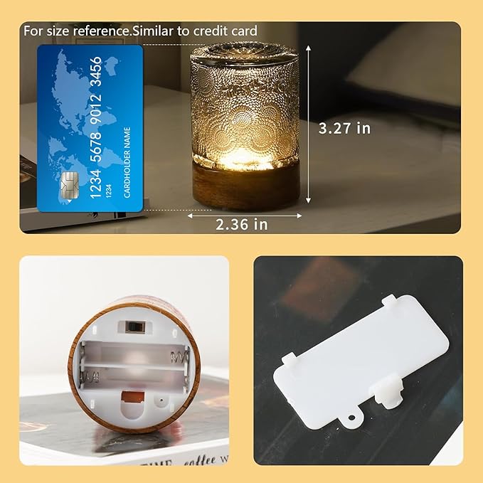 Mini Soft Warm Light Lamp Battery Operated Portable Night Light with Timer, Small Glass Vintage Dim Sleep Nightlights, Battery Powered Wireless Night Lights for Adults (1), M2-1-4