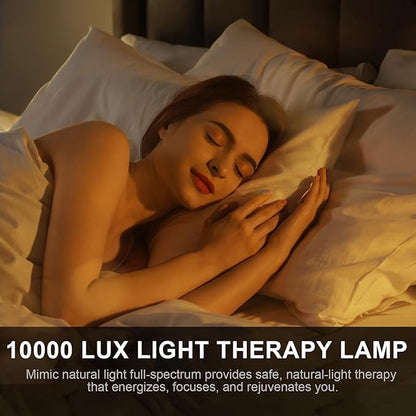 Light Therapy Lamp, UV-Free Happy Lamp 10000 Lux Desk Sun Lamp with Timing Mode & 6 Brightness & 3 Colors for Bedroom/Reading/Studying, Black