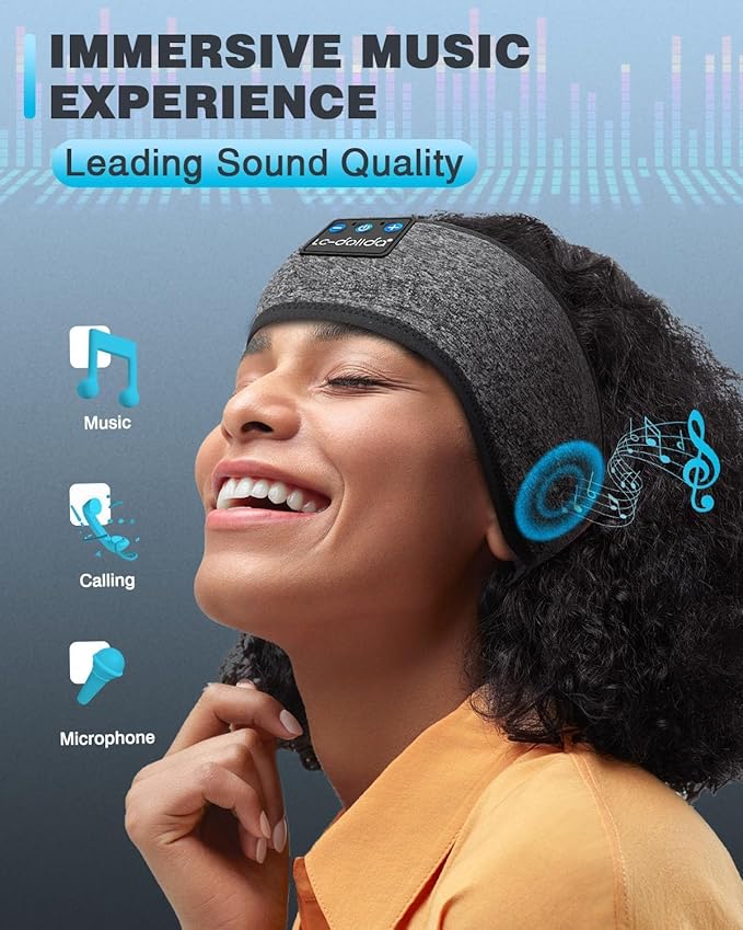 LC-dolida Headband Headphones Bluetooth 5.4 Headband, Sleep Headphones with Ultra-Thin HD Stereo Speaker, Sleep Headband Earphones Wireless for Workout Yoga Insomnia Running Meditation Gifts