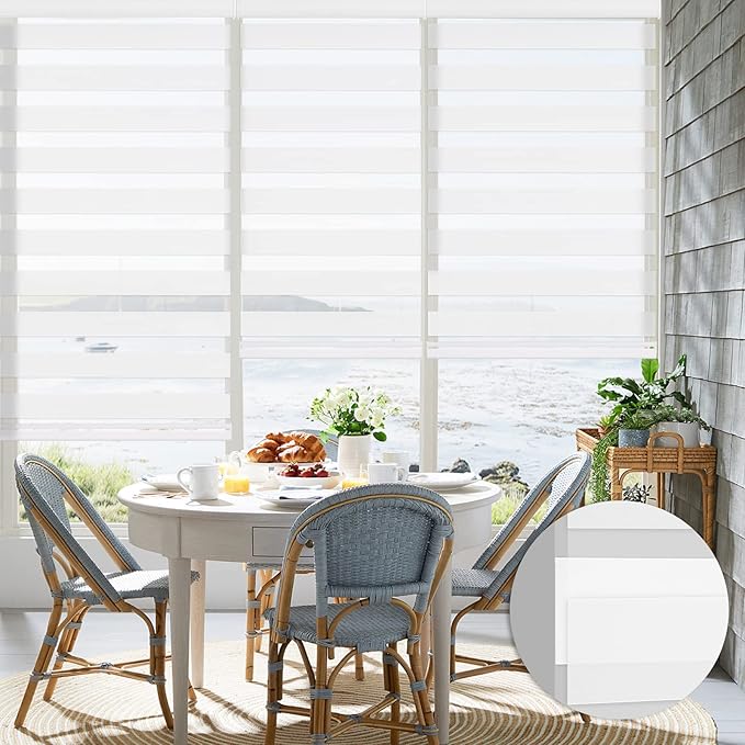 Changshade Custom Size Zebra Blinds Cordless for Indoor Windows Doors Light Filtering, Zebra Roller Shades with Valance Dual Layer Fabric for Living Room, Bedroom, Bathroom, Easy to Install, White
