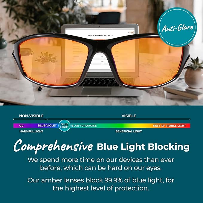 100% Blue Light Blocking Glasses - Better Sleep Anti Eye Strain Protection - Computer Gaming Women Men