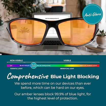 100% Blue Light Blocking Glasses - Better Sleep Anti Eye Strain Protection - Computer Gaming Women Men