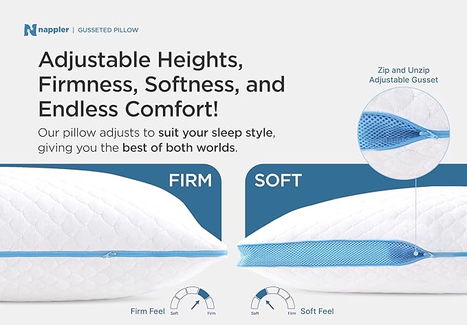 Side and Back Sleeper Pillow for Neck and Shoulder Pain Relief - Shredded Memory Foam Bed Pillow for Sleeping - 100% Adjustable Fill - Queen Size - Modal Washable Case. Extra Fill Included