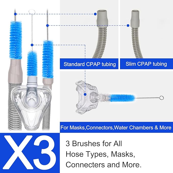 CPAP Cleaner and Hose Brush Kit Professional CPAP Cleaning Brushes Set with Flexible Hose Brush, Mask Brush and Adapter Brush, Safe Deep Clean for CPAP Machine Hose, Mask, Tube Connectors, Tank