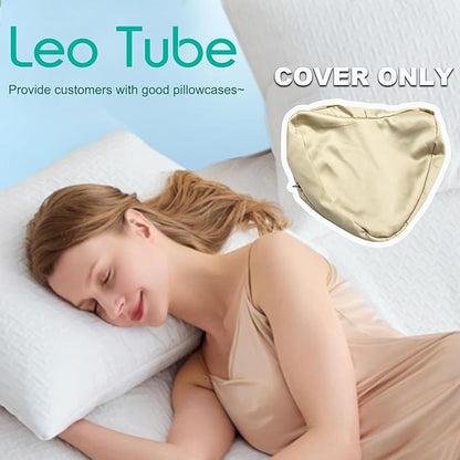 Satin Knee Pillow Cover for Heart Shaped Leg & Knee Foam Support Pillow, Upgraded Invisible Zippered Satin Leg Pillowcase Replacement (10 * 9.5 * 4.9in)-Cover ONlY (Champagne)