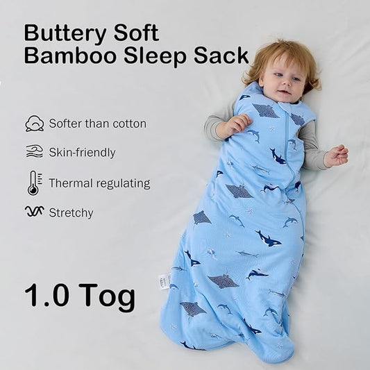 BubblePanda Rayon Made from Bamboo Sleep Sack 0-6 Months 1.0 Tog Soft Toddler Sleeping Sack 3-6 Months for Infant Newborn Babies 2-Way Zipper Baby Wearable Blanket 0-3 Months