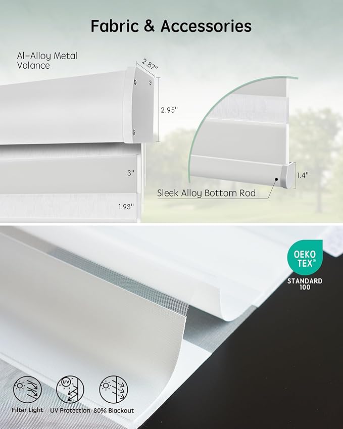 Yoolax Motorized Blinds with Remote, Electric Zebra Blinds for Indoor Windows, Room Darkening Smart Shades with Voice Control, Compatible with Alexa Google Home, APP Control, 52" W x 72" H, White