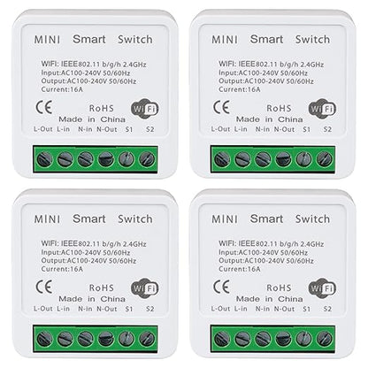 WiFi Smart Switch Light Switch, Compatible with Alexa/Google Home, APP Remote Control, Voice Control, DIY Mode, Timer Function, LAN Control, No Hub Required, 2 Way 16A(4 Pack)