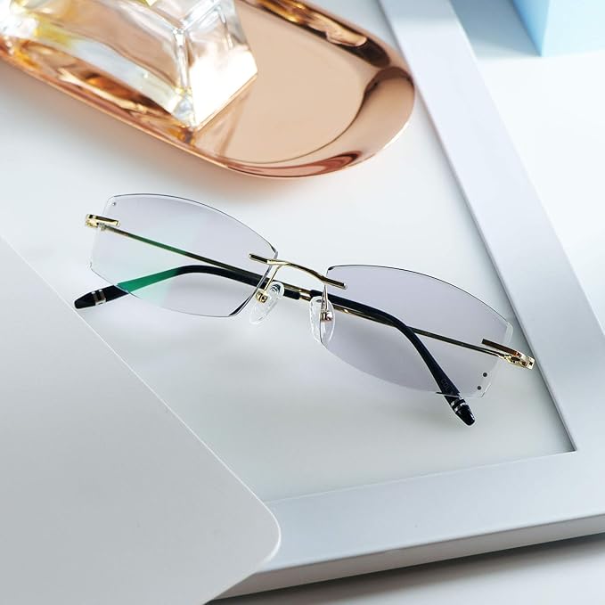 LifeArt Blue Light Blocking Glasses,Computer Reading Glasses,Rimless Frame Tinted Lens with Diamond,Stylish for Men (+4.00 Magnification)