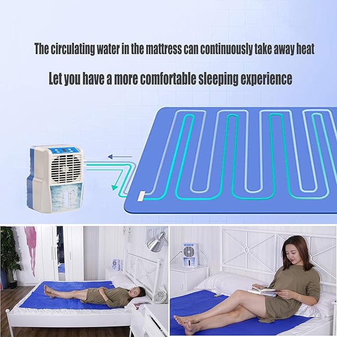 Mattress Cooler Air-Conditioned Water-Cooled Mattresses, Silent Comfortable Mattress Cooling System, Cooling Sleep Bed Fan，Blue (Size : 1.4X1.6M)