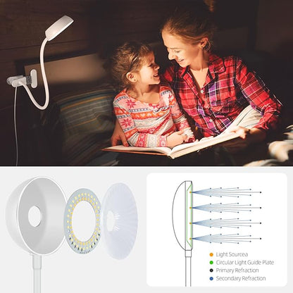 Clip on Lamp 10-Level Dimming & 5 Color Modes LED Book Light, Flexible Reading Light with Clamp for Beds, Desks, Table, Headboards, Dorm- Eye-Friendly Clip on Night Light for Kids/Adults (White)