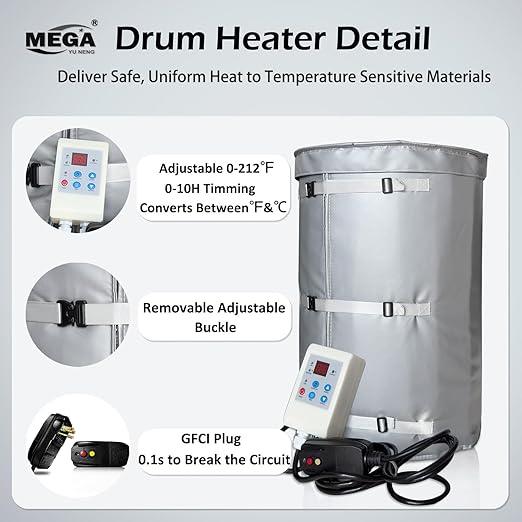 Insulated Metal Bucket Heater 120W for 10 Gal Drum & Barrel, 49x18 Inch Propane Tank Warmer with Adjustable Thermostat (0-155℉), FCC/UL/CSA Listed with Temperature Controller