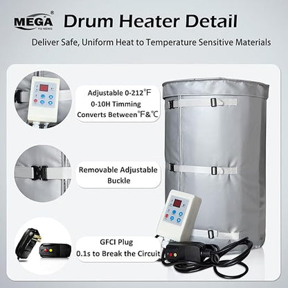 Insulated Metal Bucket Heater 120W for 10 Gal Drum & Barrel, 49x18 Inch Propane Tank Warmer with Adjustable Thermostat (0-155℉), FCC/UL/CSA Listed with Temperature Controller