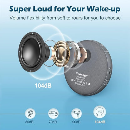 REACHER Super Loud Alarm Clock for Heavy Sleepers Adults Teens, Vibrating Alarm Clock Bed Shaker Under Pillow, Rechargeable Battery Powered for Travel, Auto-Dim, Portable