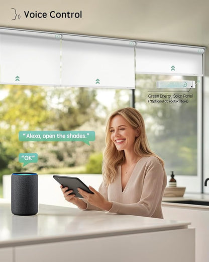 Yoolax Motorized Blinds with Remote, Blackout Smart Blinds for Windows Motorized Roller Shades, Automatic Window Shades Compatible with Alexa Custom Size (Blackout-Pure White)