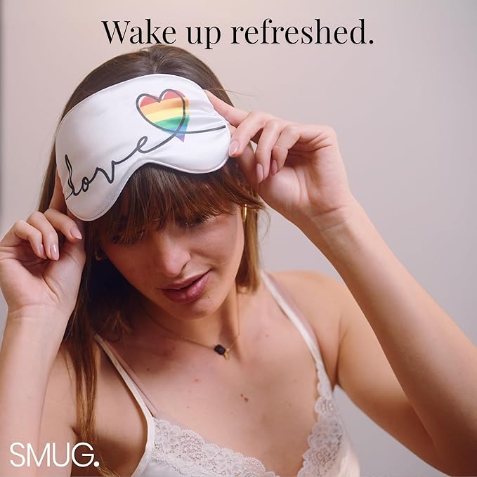 SMUG Satin Sleep Mask - Travel, Night Shift, Sleeping Eye Mask for Women & Men - Soft to Nourish Skin, & Reduce Dark Circles - Deep Dream Sleep Aid Eye Cover to Block Out Light - Pride Love