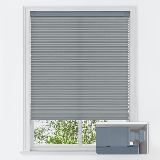 LazBlinds No Tools No Drill Cordless Cellular Shades, Light Filtering Honeycomb Shades for Home, Thermal Insulation Blinds for Windows, 38" W x 48" H, Dark Grey