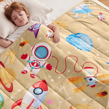 anfie Weighted Blanket Kids(50"x60" 5lbs) Weighted Blanket Cooling Blanket for Sleeping,Throw Size Breathable Blanket with Premium Glass Bead(Beige Aerospace)