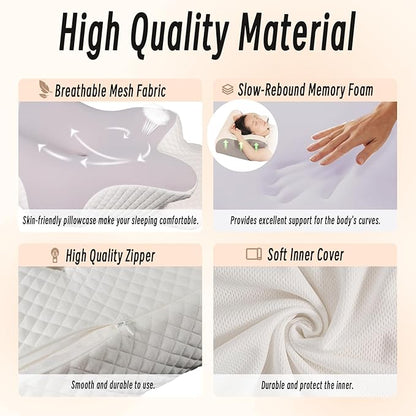 Cervical Pillow for Neck Pain Relief, Ergonomic Contour Orthopedic Pillow for Sleeping Shoulder Pain & Support, Cozy Memory Foam Neck Pillow with Pillowcase for Side Back Stomach Sleeper(Lilac)