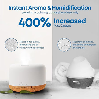 500ml Premium Essential Oil Diffuser, 5-in-1 Ultrasonic Aromatherapy Humidifier & Scent Vaporizer, Timer & Auto-Off, Remote, Brown with Oils Gift Pack - Natural Blend (Natural)