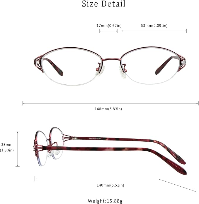 LifeArt Alloy Semi-Rimless Reading Glasses,Blue Light Blocking Glasses, Anti Eyestrain, Computer Gaming Glasses, TV Glasses for Women Men, Anti Glare (Red, +0.00 Magnification)